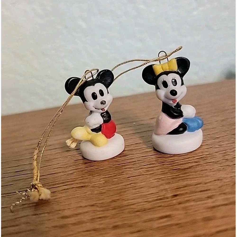 Vtg Disney Schmid Mickey & Minnie Mouse Mini‎ Porcelain Christmas Ornaments 1.5